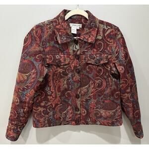 Coldwater Creek Embellished Tapestry Beaded Jacket Rust Artsy Boho Petite Med